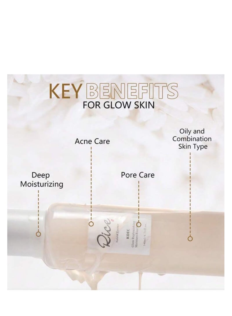 ك أو إي سي مجموعة الأرز للعناية بالبشرة، سيروم ديب بلوغ، تونر مرطب حليب الأرز، قناع توهج الأرز والعسل، 3 قطع، طقم للعناية بالبشرة المتوهجة - Image 4