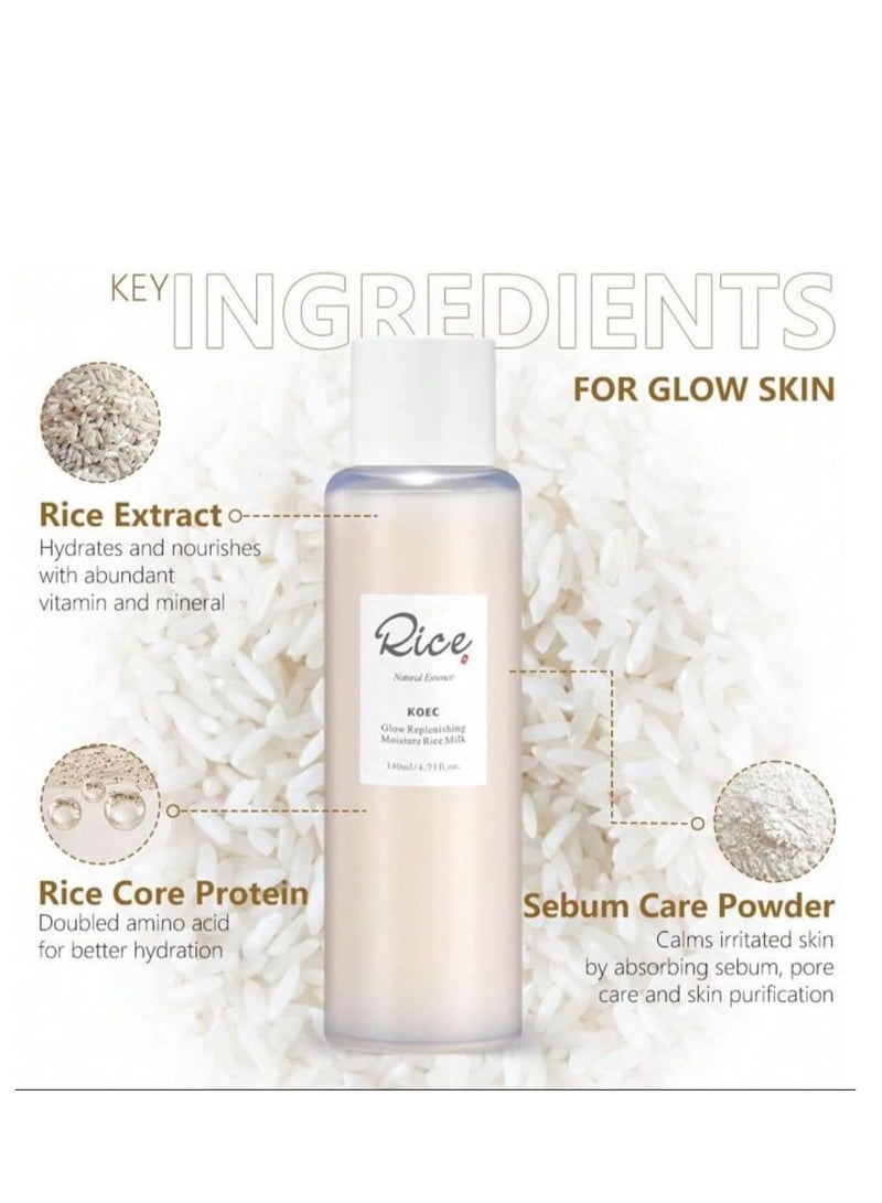 ك أو إي سي مجموعة الأرز للعناية بالبشرة، سيروم ديب بلوغ، تونر مرطب حليب الأرز، قناع توهج الأرز والعسل، 3 قطع، طقم للعناية بالبشرة المتوهجة - Image 5