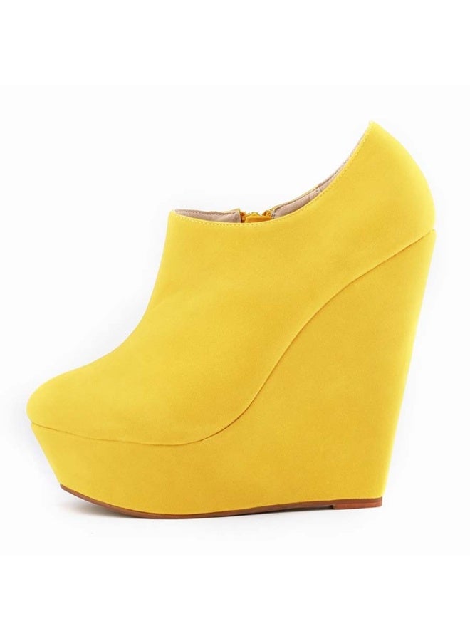 Loquat Flannel platform wedge low-top side-zip women's single boots 14cm Yellow  - Image 1