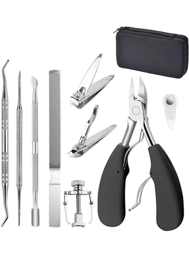 Premify 10 Pieces Ingrown Nail Clippers Kit With Stainless Steel Nail File, Toenail Tools, Toenails Treatment, Pedicure Tool Set, Professional Clipper For Thick Nails, Toe Nail Manicure Lifter With Carry Case  - Image 1