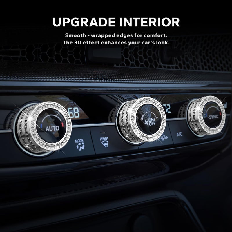 Polodunn for Honda Civic 2022-2026 Accessories, CRV 2023-2026 & Acura Ingetra 2023-2025 (Fit 9" Screen/ 1 Audio Knob), 11pcs Knob Cover Kit - Hazard Light, Push Start, Audio, AC & Air Vent (Bling) - Image 3