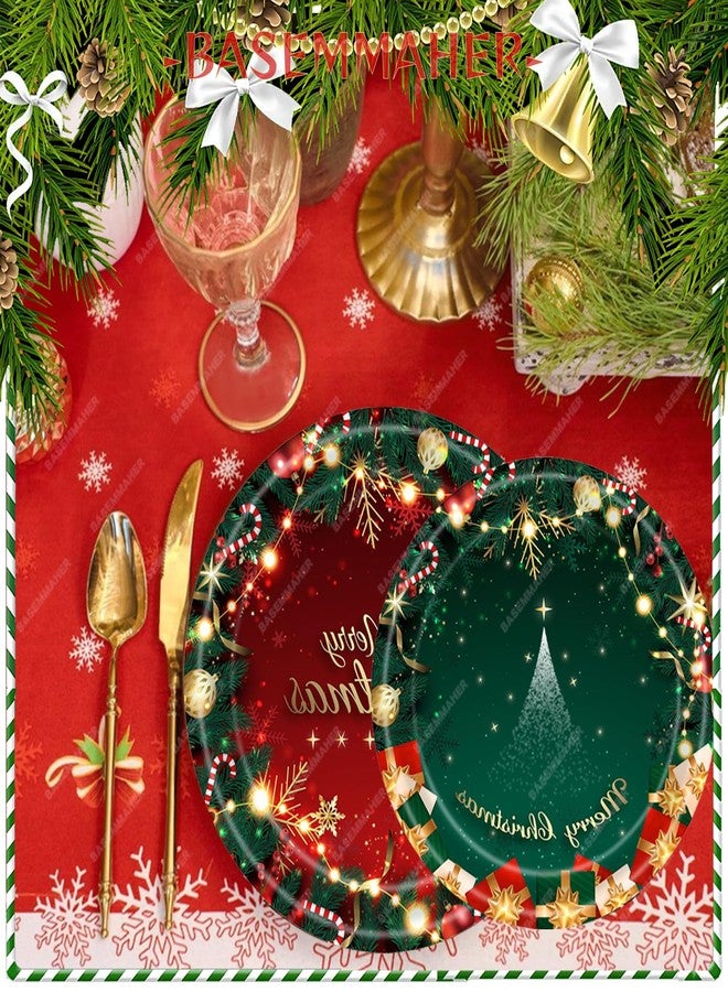 BASEMMAHER 32Pcs Disposable Paper Christmas Tree Snowflake Bells Dessert Plates, Red, Green, Gold, Serves 16, Modern, Classic Style - Image 3