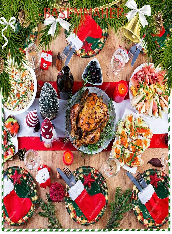 BASEMMAHER 32Pcs Disposable Paper Christmas Tree Snowflake Bells Dessert Plates, Red, Green, Gold, Serves 16, Modern, Classic Style - Image 4