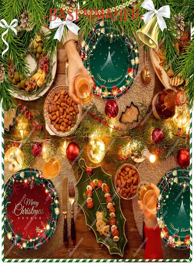 BASEMMAHER 32Pcs Disposable Paper Christmas Tree Snowflake Bells Dessert Plates, Red, Green, Gold, Serves 16, Modern, Classic Style - Image 5