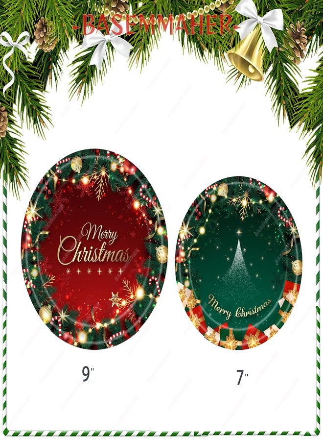 BASEMMAHER 32Pcs Disposable Paper Christmas Tree Snowflake Bells Dessert Plates, Red, Green, Gold, Serves 16, Modern, Classic Style - Image 2