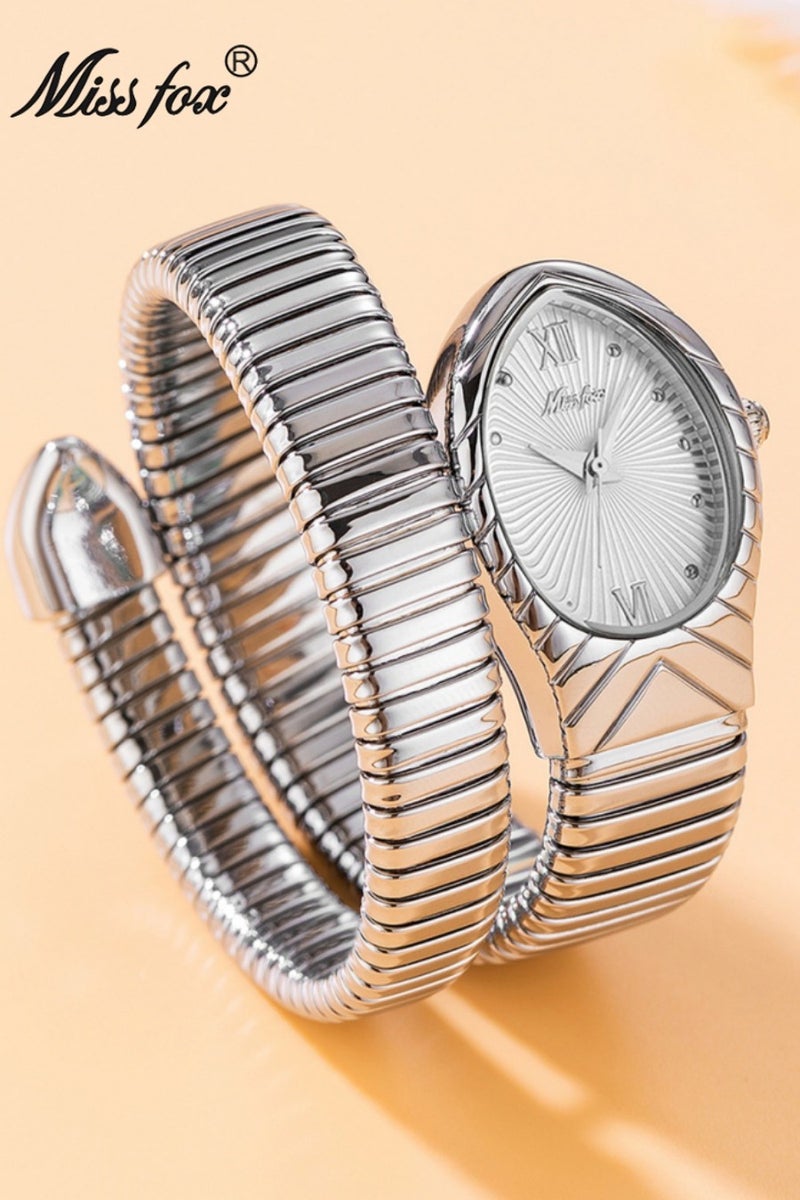 Women's Fashion INS Watch, Oval Dial, Wrapped Elastic Strap, Snake-Style Quartz Watch