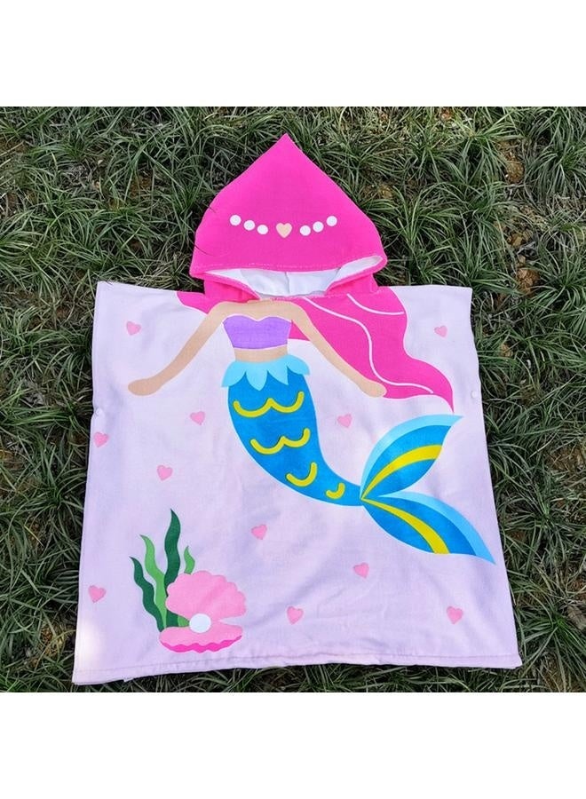 Pink Mermaid Hooded Beach Towel Poncho for Kid Girls Toddlers Bath Pool Swim Poncho Cover-ups Swimwear Soft Lightweight-150x75CM  - Image 4