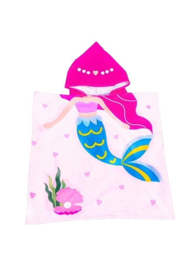 Pink Mermaid Hooded Beach Towel Poncho for Kid Girls Toddlers Bath Pool Swim Poncho Cover-ups Swimwear Soft Lightweight-150x75CM  - Image 1