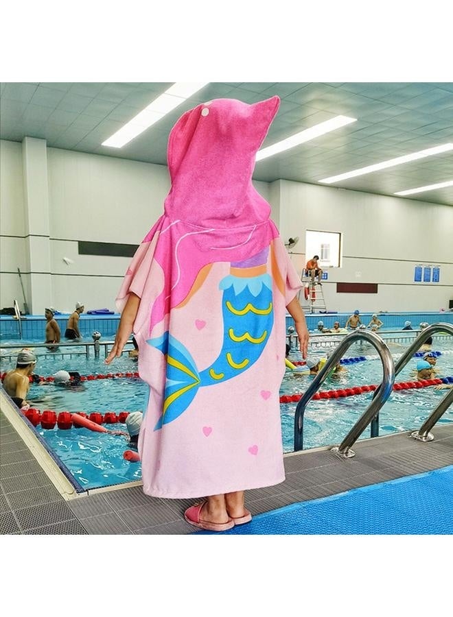Pink Mermaid Hooded Beach Towel Poncho for Kid Girls Toddlers Bath Pool Swim Poncho Cover-ups Swimwear Soft Lightweight-150x75CM  - Image 5