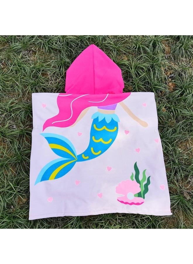 Pink Mermaid Hooded Beach Towel Poncho for Kid Girls Toddlers Bath Pool Swim Poncho Cover-ups Swimwear Soft Lightweight-150x75CM  - Image 3