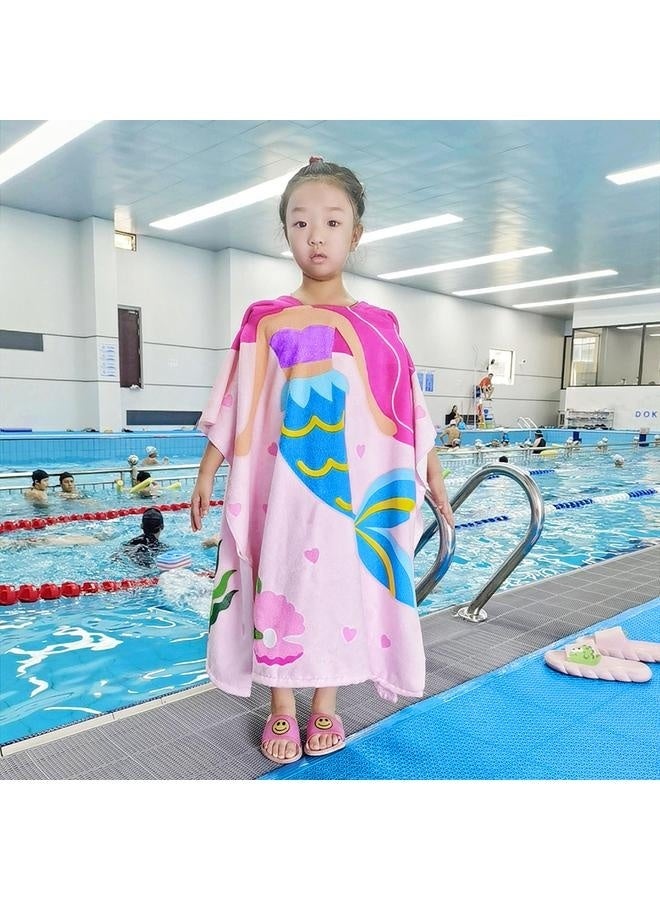 Pink Mermaid Hooded Beach Towel Poncho for Kid Girls Toddlers Bath Pool Swim Poncho Cover-ups Swimwear Soft Lightweight-150x75CM  - Image 2