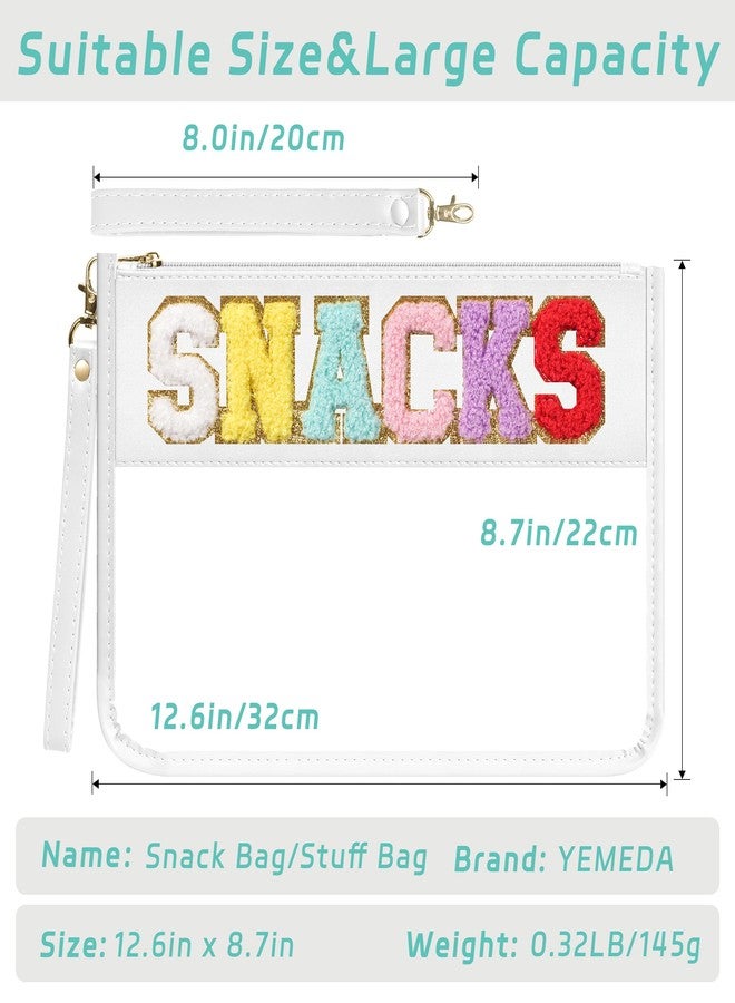 YEMEDA Chenille Letter Clear Zipper Pouch for Travel, Nylon Clear Makeup Letter Bag, PVC Waterproof Cosmetic Bag, Snack Bags for Women Girls, Clear Stuff Bags For Travel, A1-White-Snacks - Image 2