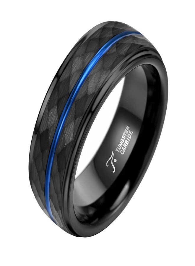Tioneer Mens Tungsten Carbide Wedding Bands Wedding Rings for Men Hammered Finish Promise Engagement Pinky Rings Comfort Fit Size 10 Black - Image 1