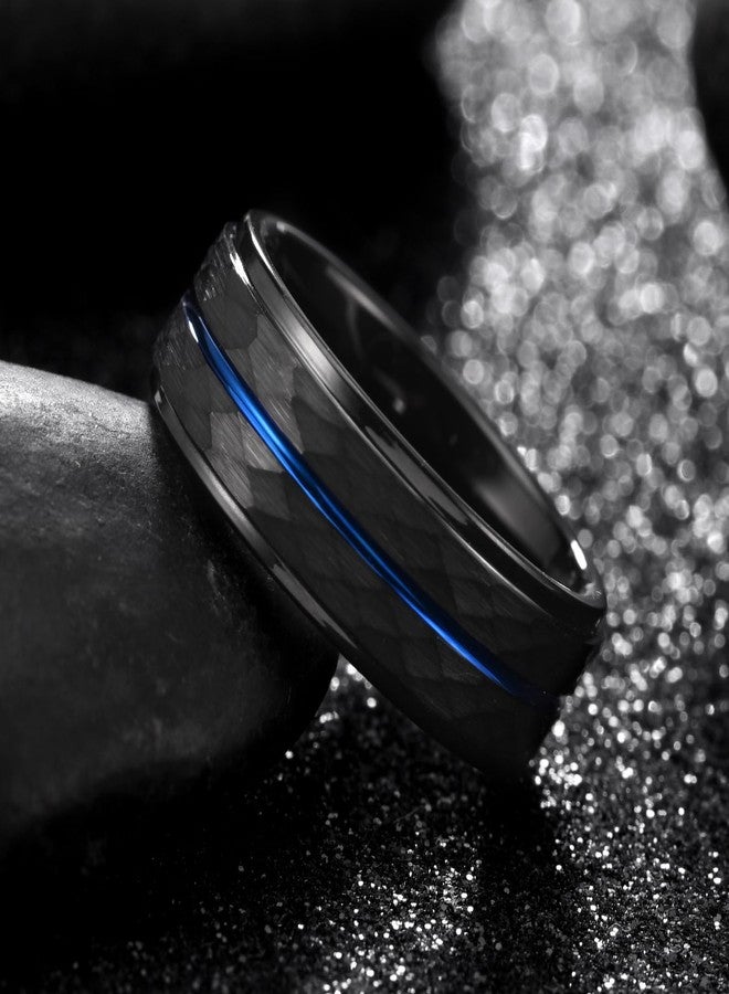 Tioneer Mens Tungsten Carbide Wedding Bands Wedding Rings for Men Hammered Finish Promise Engagement Pinky Rings Comfort Fit Size 10 Black - Image 5