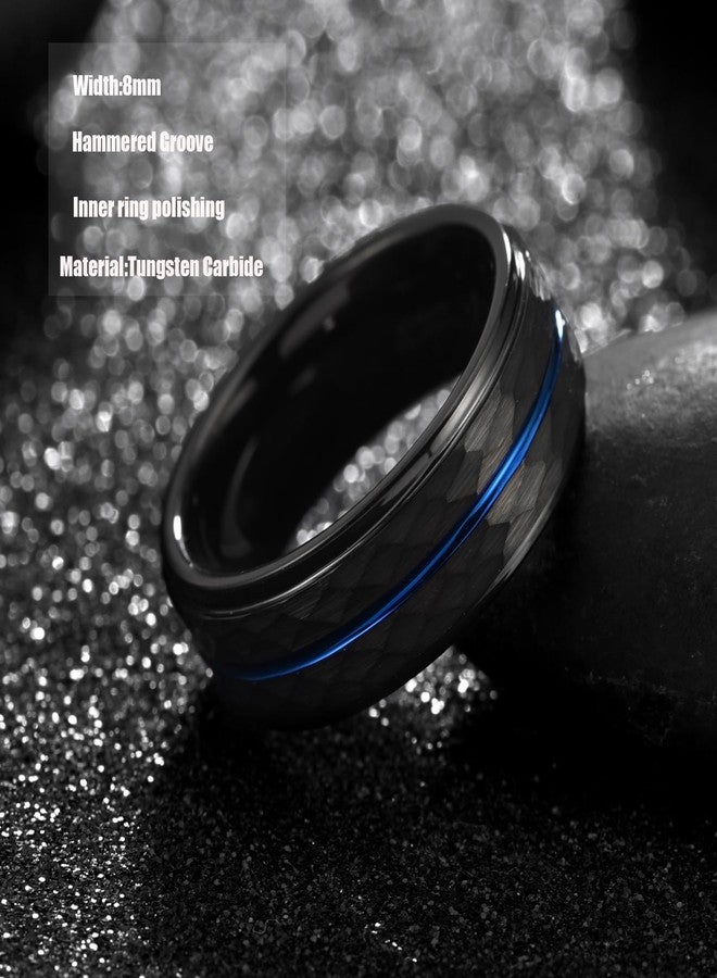 Tioneer Mens Tungsten Carbide Wedding Bands Wedding Rings for Men Hammered Finish Promise Engagement Pinky Rings Comfort Fit Size 10 Black - Image 4