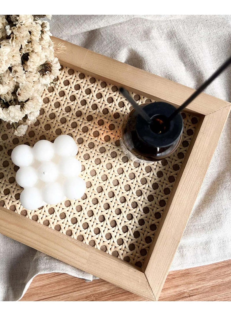 YIM-VIBEHAUS Rectangle Serving Tray with Imitated Rattan, Basket Serving Tray with Wooden Frame for Coffee, Breakfast, Food, Drink, Make Up  Decorative Trays 32 x 23 x 2 cm  - Image 5