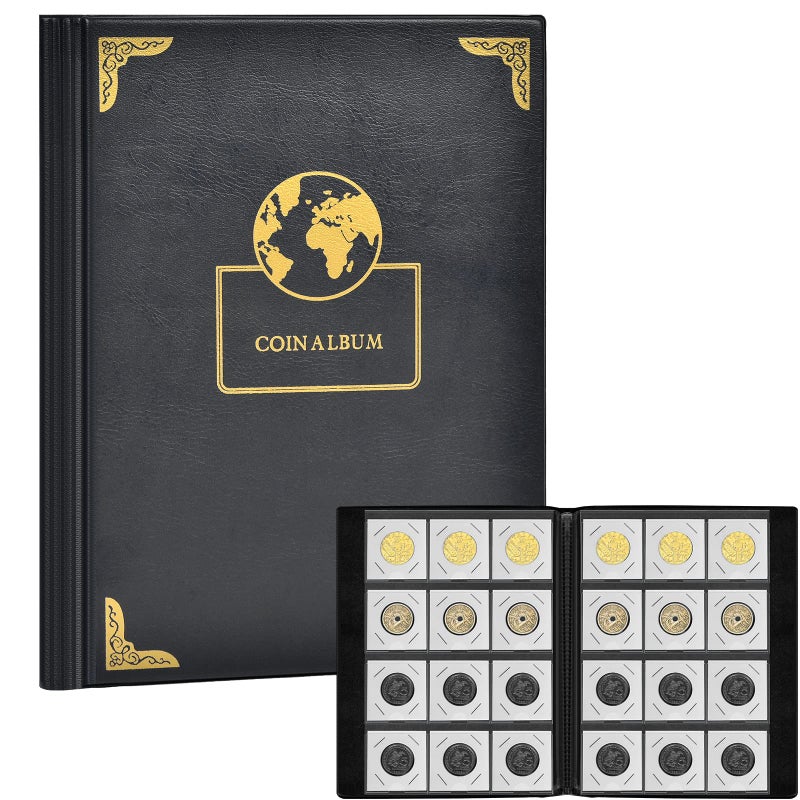 Aptbyte 120 Pockets Coin Flip Holder Albums 2x2 inches Coin Storage Books for Coin Cardboard Collection Holders Collection Book Sleeves Supplies for Collectors Black Earth Coin Flips not Included - Image 2