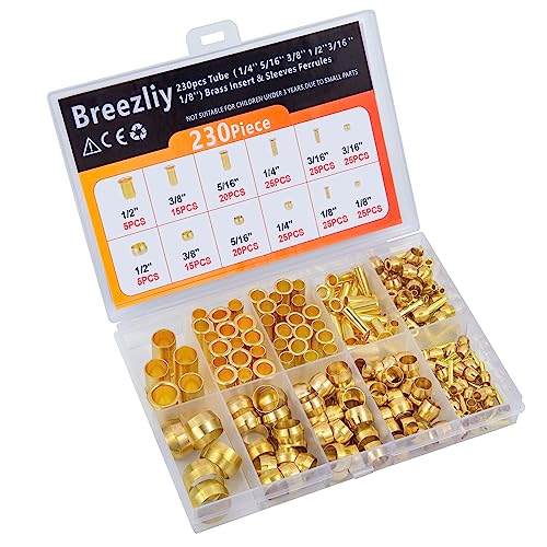 Breezliy Compression Fittings Assortment kit-6 Sizes(1/8"3/16" 1/4" 5/16" 3/8" 1/2") Brass Compression Sleeves Ferrules & Insert,used to connect lines for air,water,fuel,oil and inert gases - Image 4