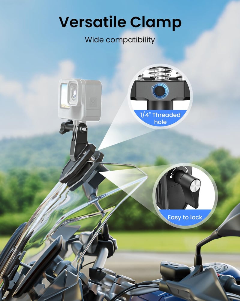 Maectech Motorcycle Windshield Clip Camera Mount for Insta360 X5/X4/X3 for GoPro for DJI Osmo Action Motorcycle Mount Clamps for Insta360 X5 Accessories - Image 5