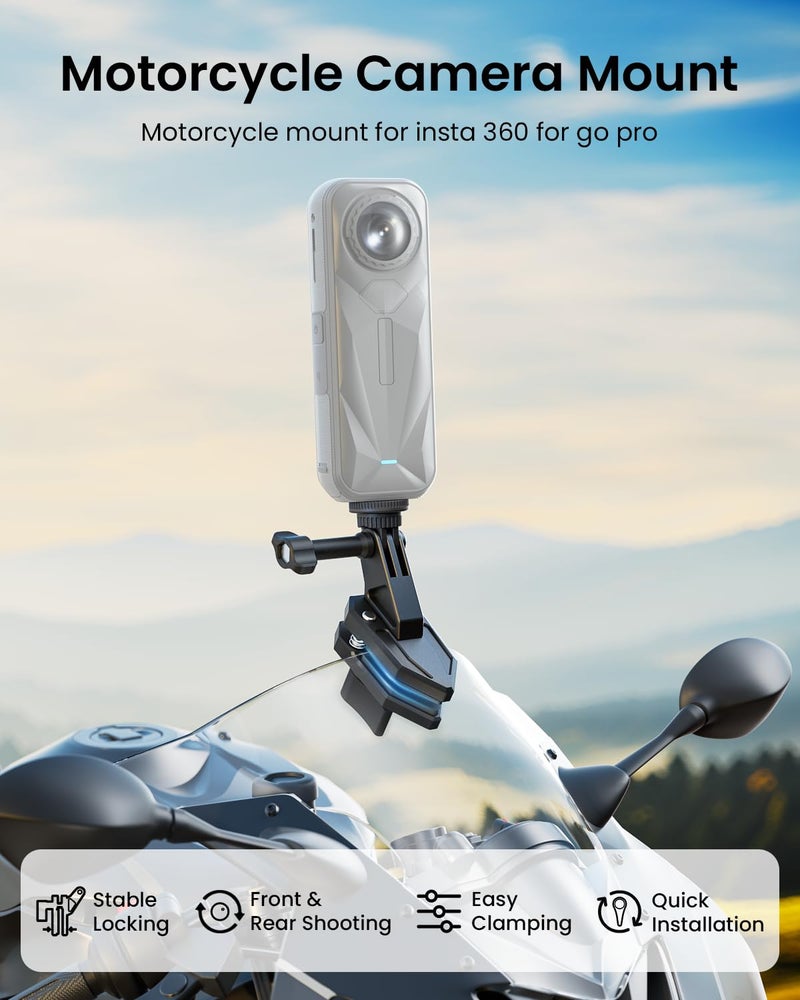 Maectech Motorcycle Windshield Clip Camera Mount for Insta360 X5/X4/X3 for GoPro for DJI Osmo Action Motorcycle Mount Clamps for Insta360 X5 Accessories - Image 2