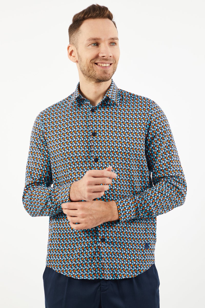 Vilebrequin قمصان رجالية عادية بأكمام طويلة، تصميم شامل، لون كحلي - Image 1