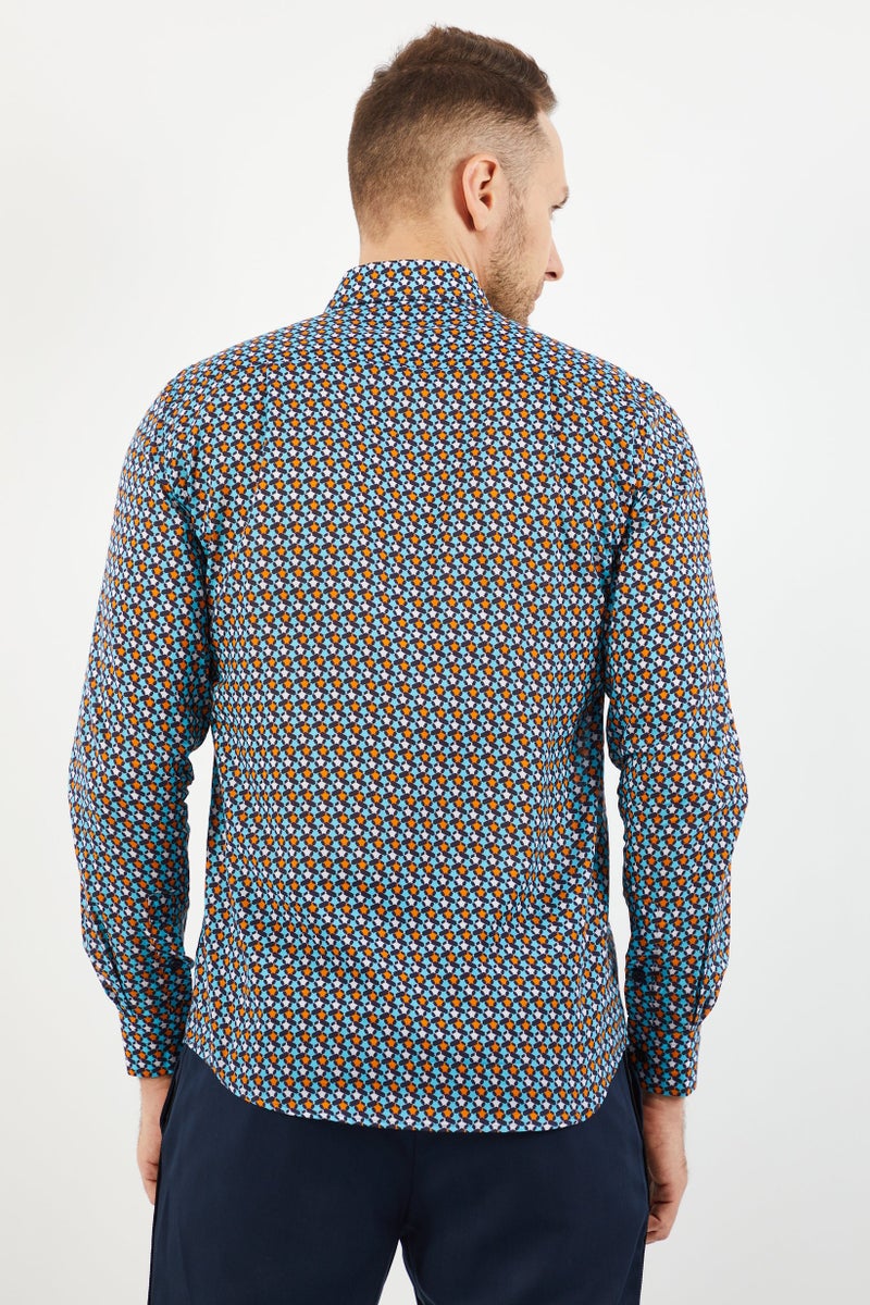 Vilebrequin قمصان رجالية عادية بأكمام طويلة، تصميم شامل، لون كحلي - Image 3