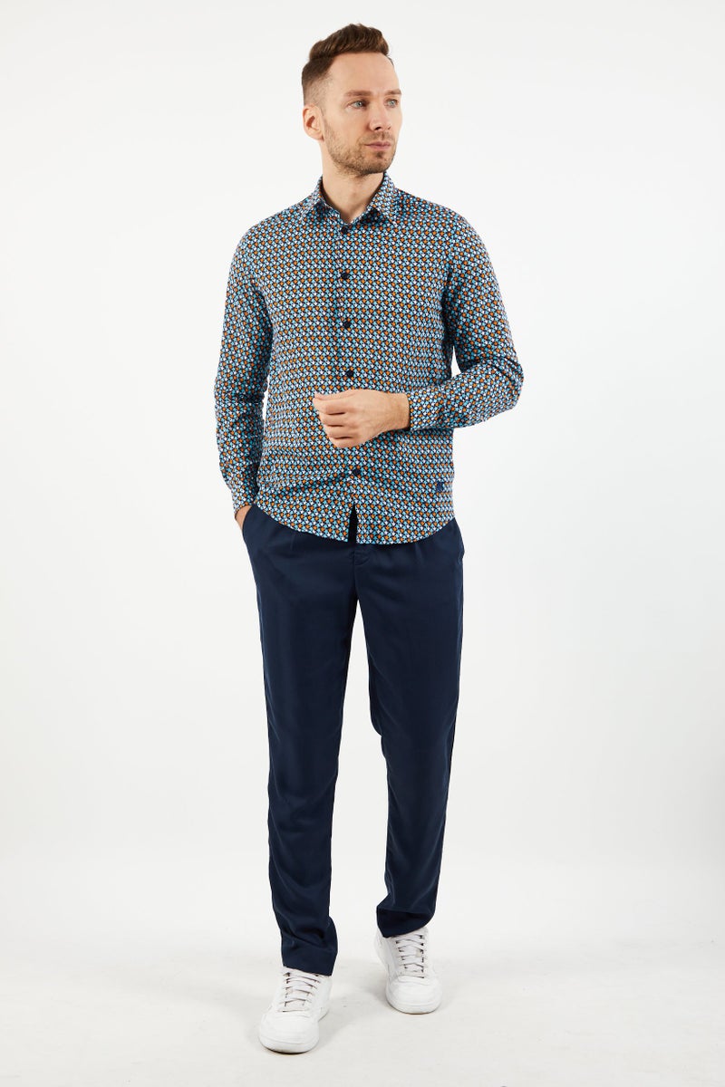 Vilebrequin قمصان رجالية عادية بأكمام طويلة، تصميم شامل، لون كحلي - Image 2