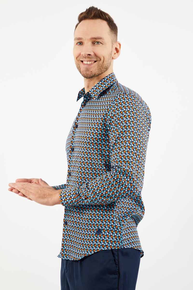 Vilebrequin قمصان رجالية عادية بأكمام طويلة، تصميم شامل، لون كحلي - Image 4