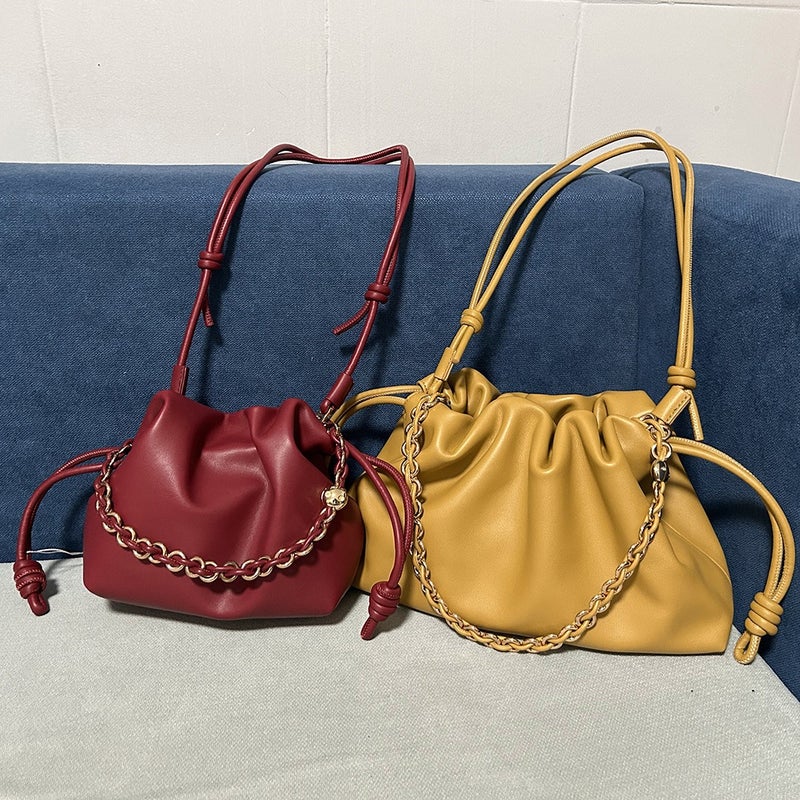 Drawstring Lucky Bag Genuine Leather Women'S Bag Shoulder Crossbody Exquisite Women'S Bag Hand Bag Pleated Chain Bag - Image 2