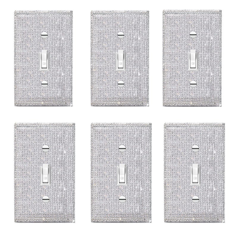 Gaocai 6 Pcs Gaocai Shiny Silver Rhinestones Wall Plates Light Switch Cover Plate Decorative Wall Plate Single Toggle Switch Plates