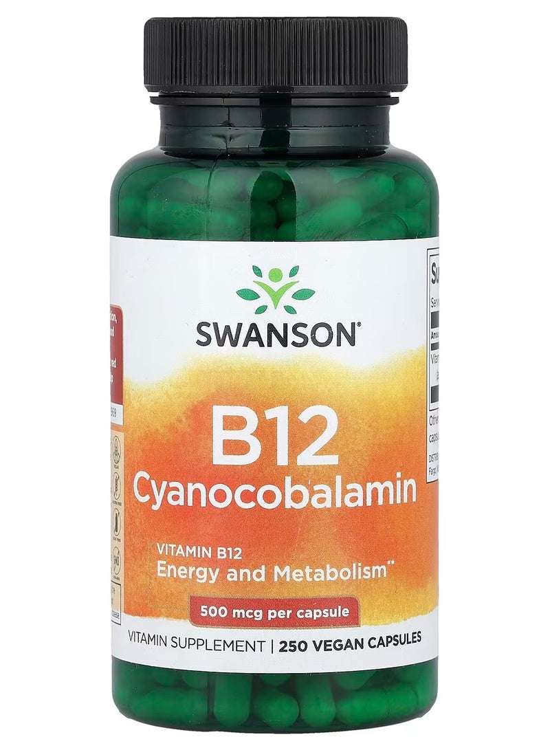 Swanson, Vitamin B12, (Cyanocobalamin), 500 mcg, 250 Vegan Capsules
