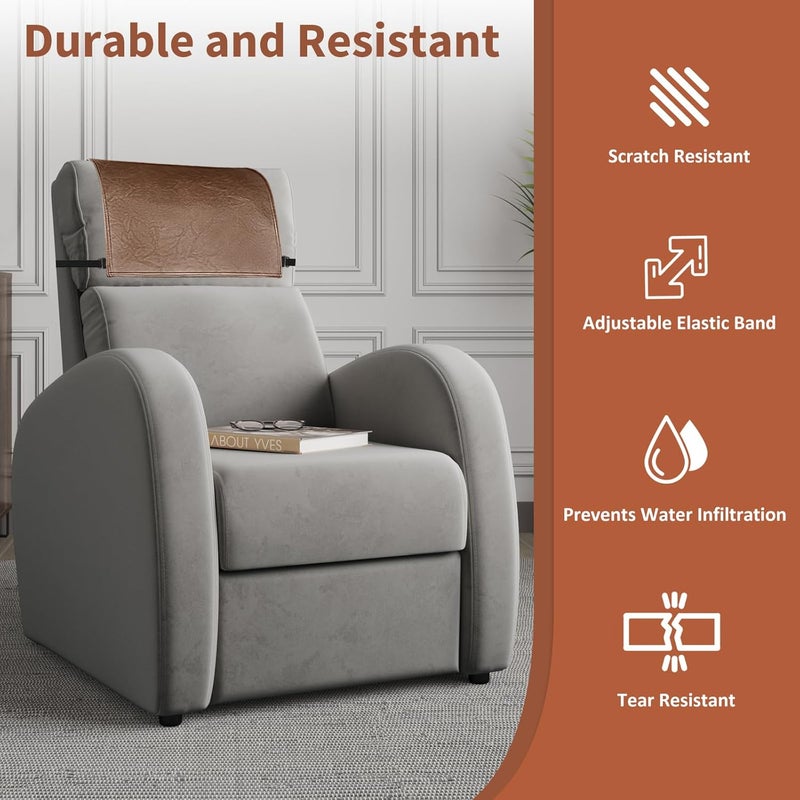 SCNK Recliner Headrest Protector-Faux Leather Headrest Covers for Recliners with Elastic Straps 17 x 27 in(Brown) - Image 3