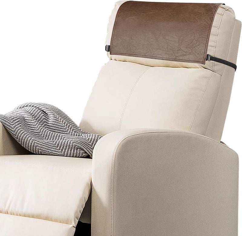SCNK Recliner Headrest Protector-Faux Leather Headrest Covers for Recliners with Elastic Straps 17 x 27 in(Brown) - Image 1