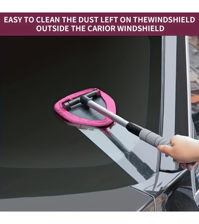 Pink Set of 3 Car Windshield Cleaning Brushes Ultra Fine Fiber Telescopic Glass Cleaner - Image 2