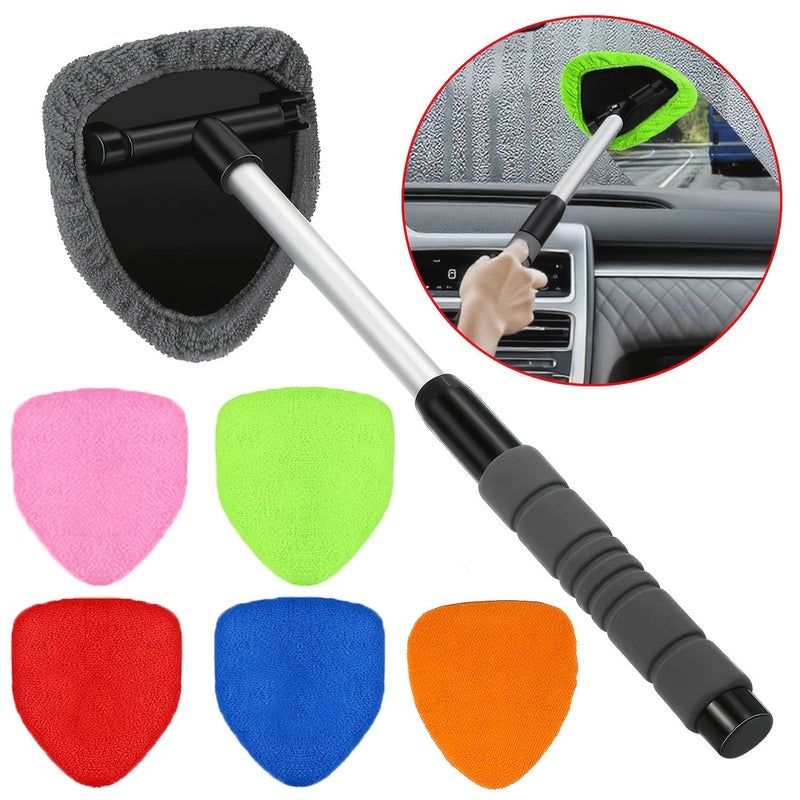 Pink Set of 3 Car Windshield Cleaning Brushes Ultra Fine Fiber Telescopic Glass Cleaner - Image 1
