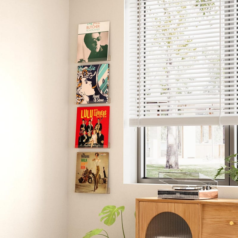upsimples 8 Pack Vinyl Record Wall Mount Shelves, 12" Vinyl Holder for Album Record Storage & Display, Clear Acrylic Floating Shelves for Wall Decor, Kids Bookshelf, Magazine Rack, Picture Ledge - Image 4