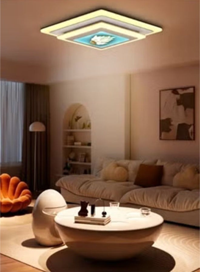 Modern Creative Art LED Ceiling Light - Square Layered White Styling Warm Ambient Eye-Caring Lamp for Living Room Bedroom Home Decoration creative artistic style, creating a warm atmosphere - Image 1