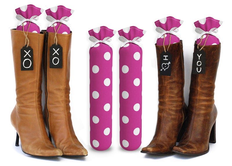 My Boot Trees - Boot Shaper Stands for Closet Organization - Keeps Them Shaped Properly - Many Patterns to Choose from - 1 Pair (Hot Pink with Large White Polka Dots)
