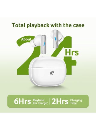 True Wireless Earbuds, Bluetooth 5.4, 24-Hour Playtime, ENC Clear Calls, IPX4 Sweatproof, Gaming & Sports Headphones - White white - view 3