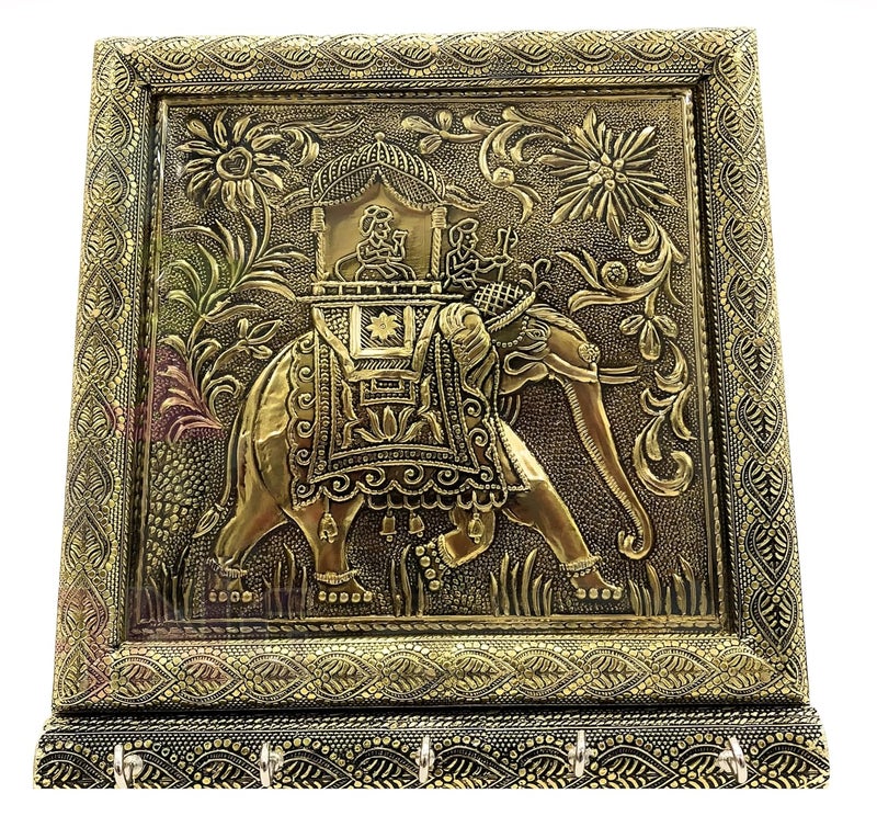 Handcrafted Metal Key Holder for Wall Vintage Elephant Design Key Stand Decorative Home Office Organizer Antique Finish Indian Handicraft Antique  - Image 1