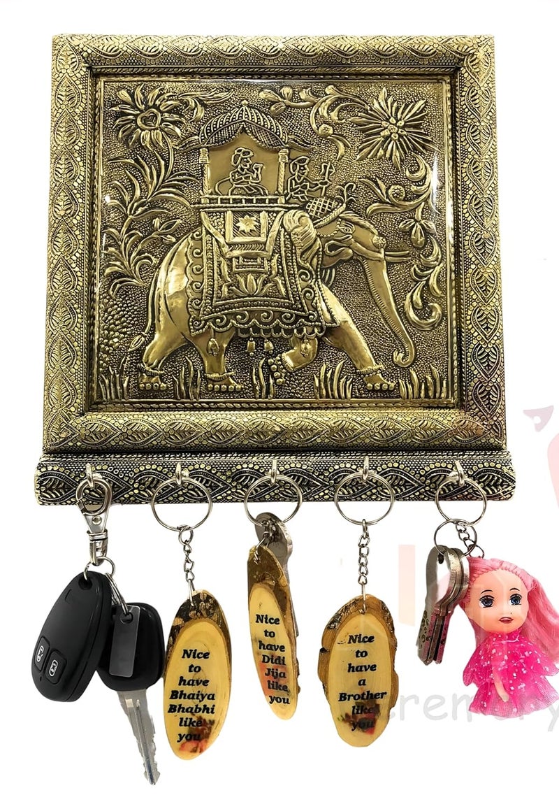 Handcrafted Metal Key Holder for Wall Vintage Elephant Design Key Stand Decorative Home Office Organizer Antique Finish Indian Handicraft Antique  - Image 2