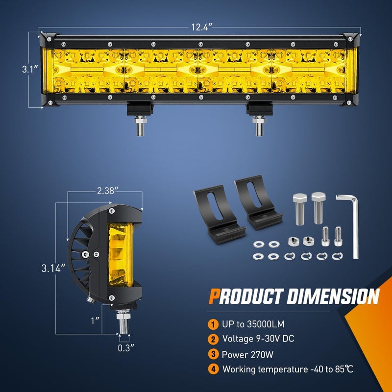 Nilight Led Light Bar 12 Inch Amber 300W Spot Flood Combo Waterproof Triple Rows Off Road Fog Light with 5Pin Rocker Switch Wiring Harness Kit-1 Lead, 2 Year Warranty (ZH705) - Image 2