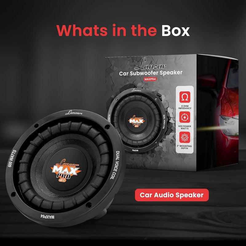 Pyle Lanzar 6.5” Car Subwoofer Speaker - Black Non-Pressed Paper Cone, Aluminum Voice Coil, 4 Ohm Impedance, 600 Watt Power and Foam Edge Suspension for Vehicle Audio Stereo Sound System - MAXP64 - Image 5