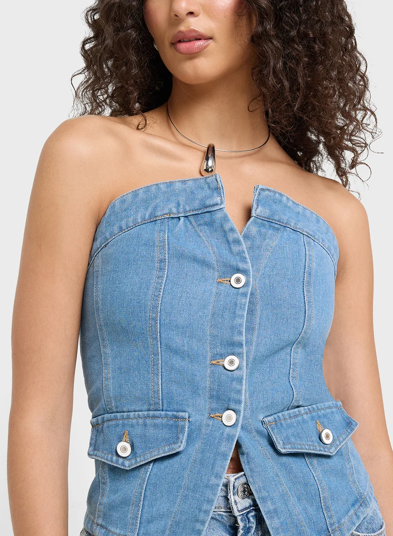 Ginger Denim Button Down Corset Top