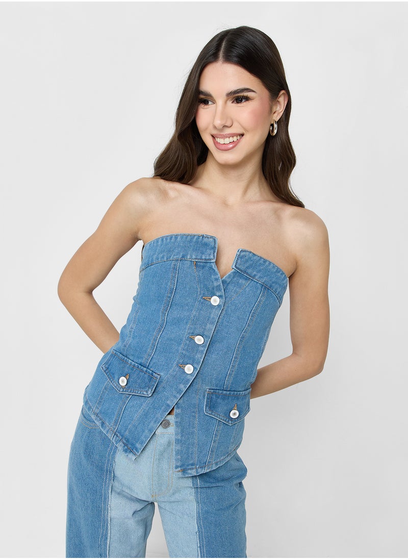 Ginger Denim Button Down Corset Top  - Image 1