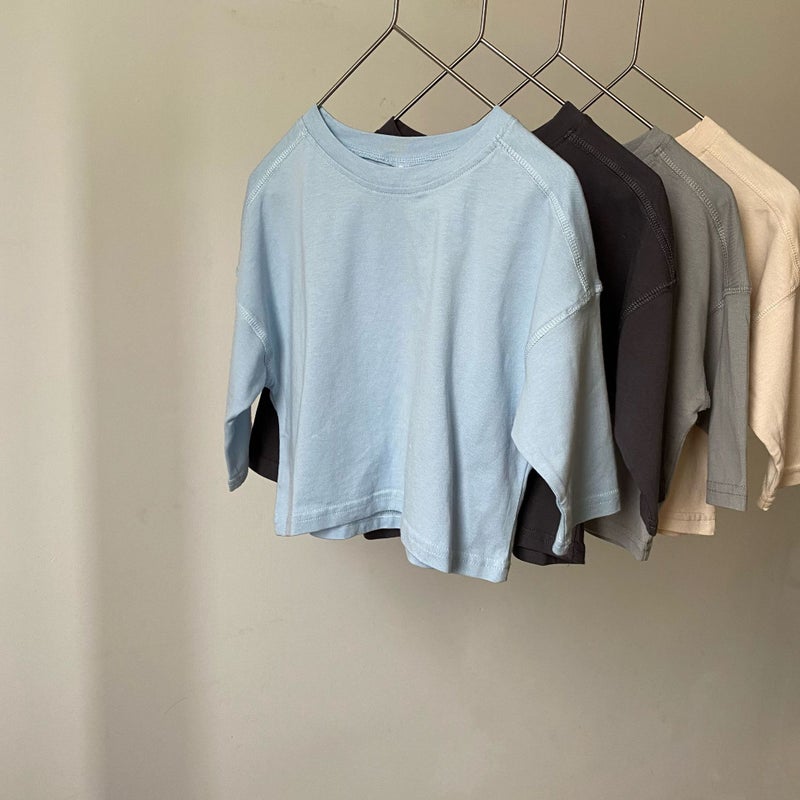 Gl-Kids Korean Style Autum New Kidsren's Washed and Distressed Long-Sleeved T-Shirt for Boys and Girls with Pure Color Tops - Image 2