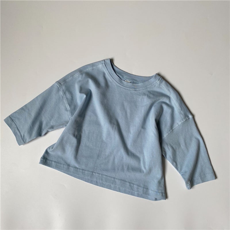 Gl-Kids Korean Style Autum New Kidsren's Washed and Distressed Long-Sleeved T-Shirt for Boys and Girls with Pure Color Tops - Image 1