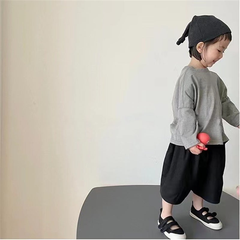 Gl-Kids Korean Style Autum New Kidsren's Washed and Distressed Long-Sleeved T-Shirt for Boys and Girls with Pure Color Tops - Image 5