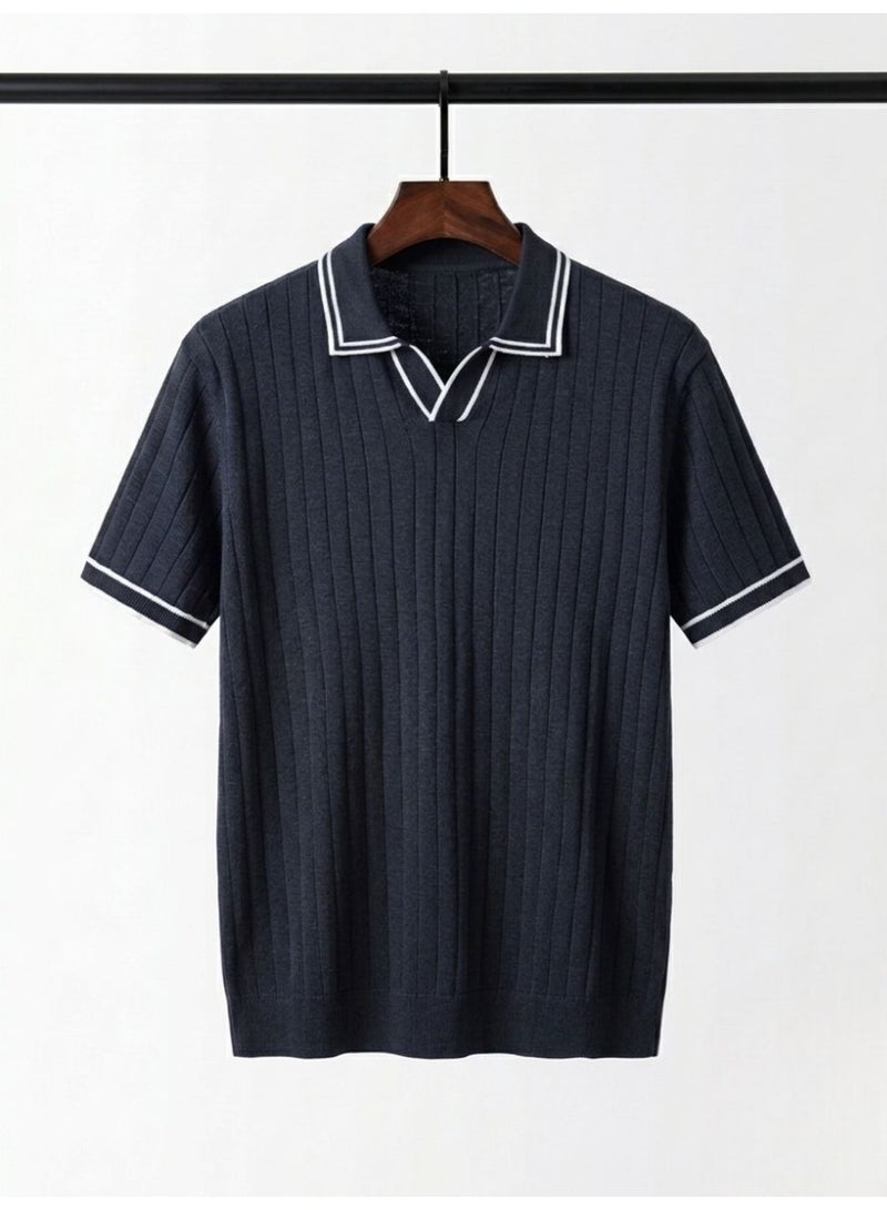 Hikes Premium Ribbed Viscose Polo T-Shirt for Men Soft Breathable Short Sleeve Elegant Casual Wear - Image 5