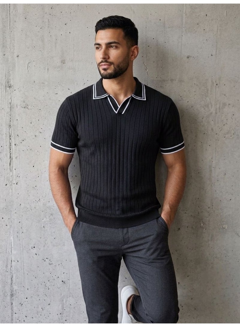 Hikes Premium Ribbed Viscose Polo T-Shirt for Men Soft Breathable Short Sleeve Elegant Casual Wear - Image 3
